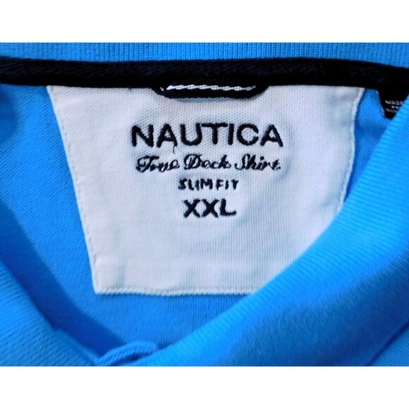 Nautica True Deck Polo Shirt XXL Slim Fit Blue Short Sleeve Embroidered Logo - Picture 6 of 6
